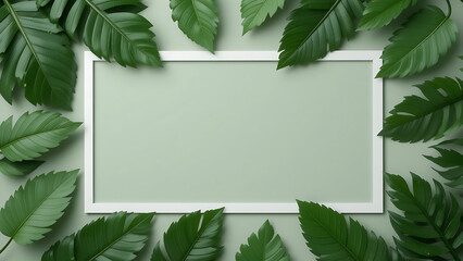 Minimalist Green Leaf Frame &ndash; Nature-Inspired Blank Background Design.