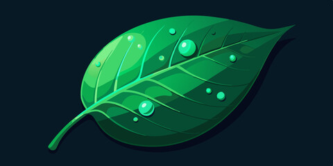 Glossy Green Leaf with Water Droplets – High-Detail 3D Render in Neon Green with Realistic Texture and Eco-Friendly Aesthetic