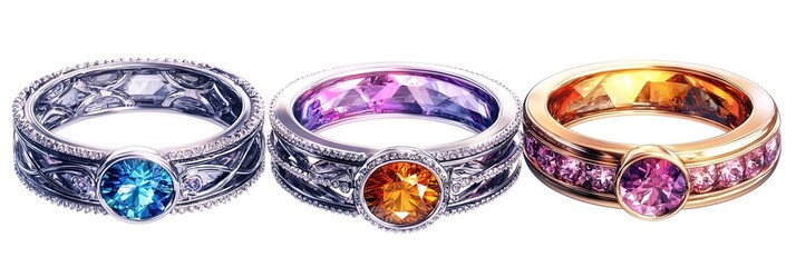 Naklejka premium Three Gemstone Rings