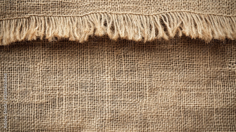 Poster a detailed close-up showcasing the texture and fringe of burlock fabric, highlighting its natural fi