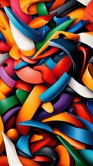 Naklejka premium Colorful Abstract Composition of Layered Ribbons and Textures in Vibrant Design