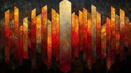 Warm toned abstract art fiery pillars subtly arranged. AI Generated