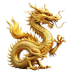 Obraz premium Golden dragon isolated on transparent background 