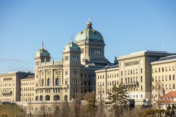 Obraz premium Switzerland, Bern. Federal Palace front view, Swiss government and parliament building