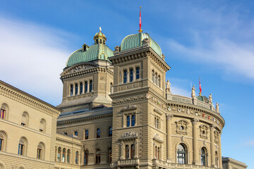 Fototapeta premium Switzerland, Bern. Federal Palace front view, Swiss government and parliament building