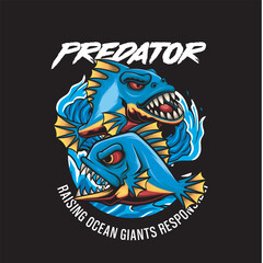 Vector Illustration of Piranha Fish with Detailed Vintage Illustration Available for Tshirt Design