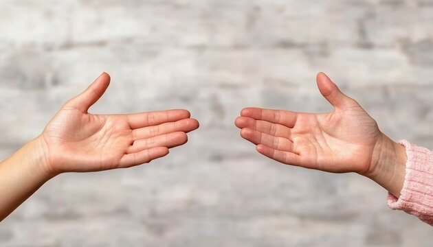 Promote racial tolerance and understanding with this powerful image showing African and Caucasian hands gesturing on a gray background, symbolizing unity and respect This visually compelling
