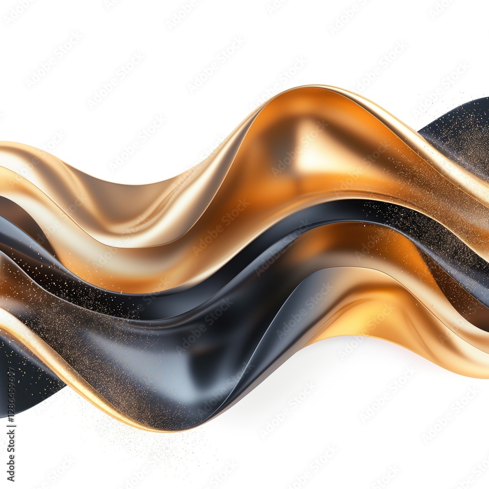 Poster abstract fluid wave in gold and black tones creating a dynamic and elegant composition.