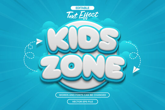 Kids zone editable text effect with cloud decoration