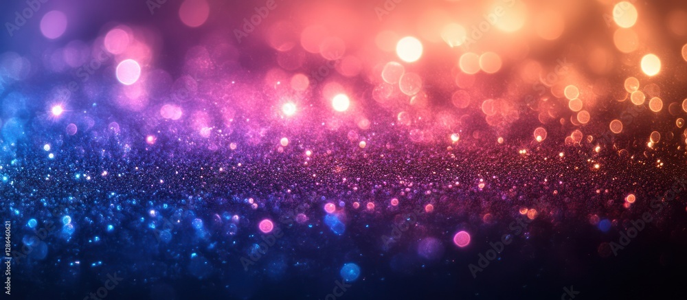 Poster glittering bokeh background with vibrant colors and sparkles.