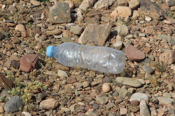 Empty plastic bottle lying on the ground