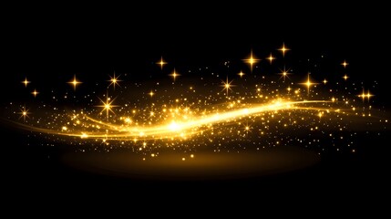 Sparkling gold celestial light streaks across a black background gracefully