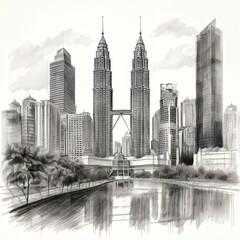 Fototapeta premium an AI Image Generator, Black and White Drawing of Modern Cityscape