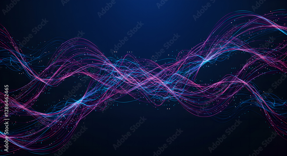 Poster flowing purple and blue light waves on dark background. abstract digital energy lines pattern. dynam