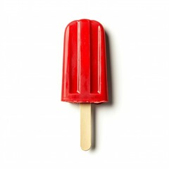 Red Fruit-Flavored Popsicle on Wooden Stick Isolated on White Background