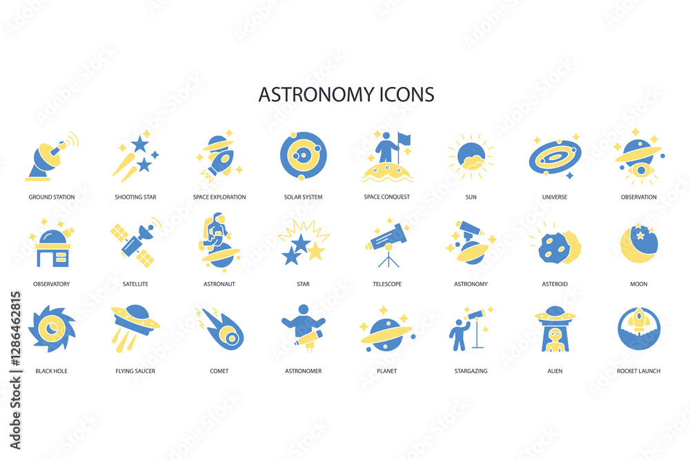 Poster astronomy icon set.vector.editable stroke.linear style sign for use web design,logo.symbol illustrat