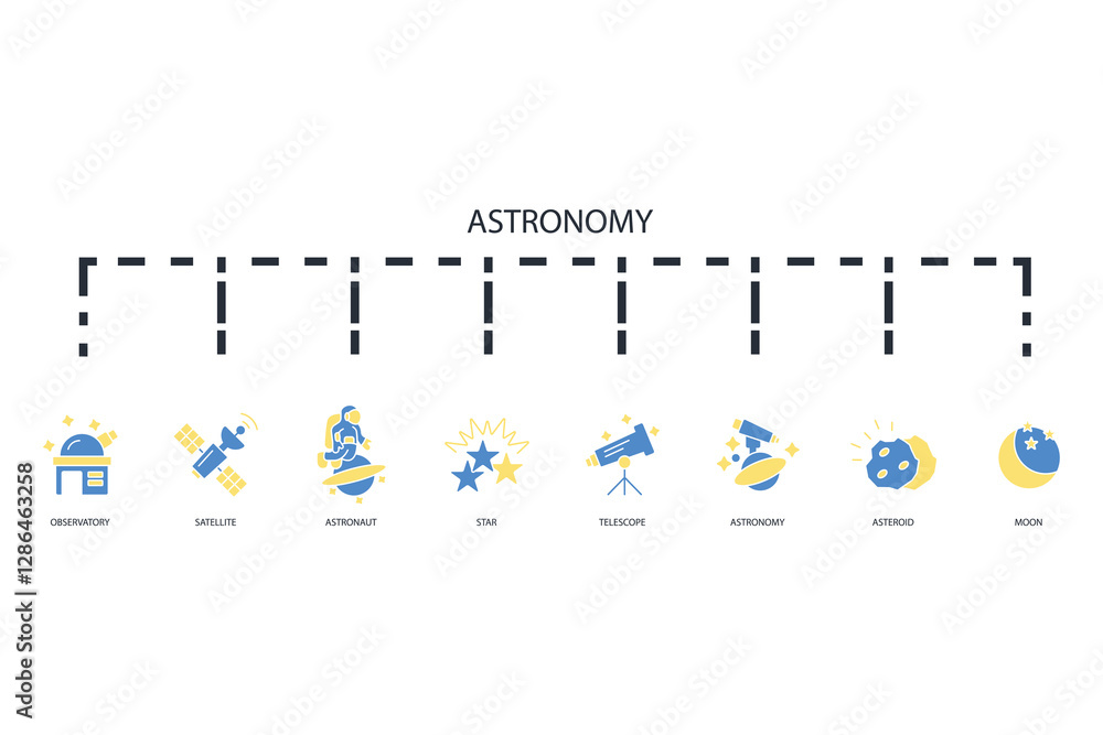 Poster astronomy icon set.vector.editable stroke.linear style sign for use web design,logo.symbol illustrat