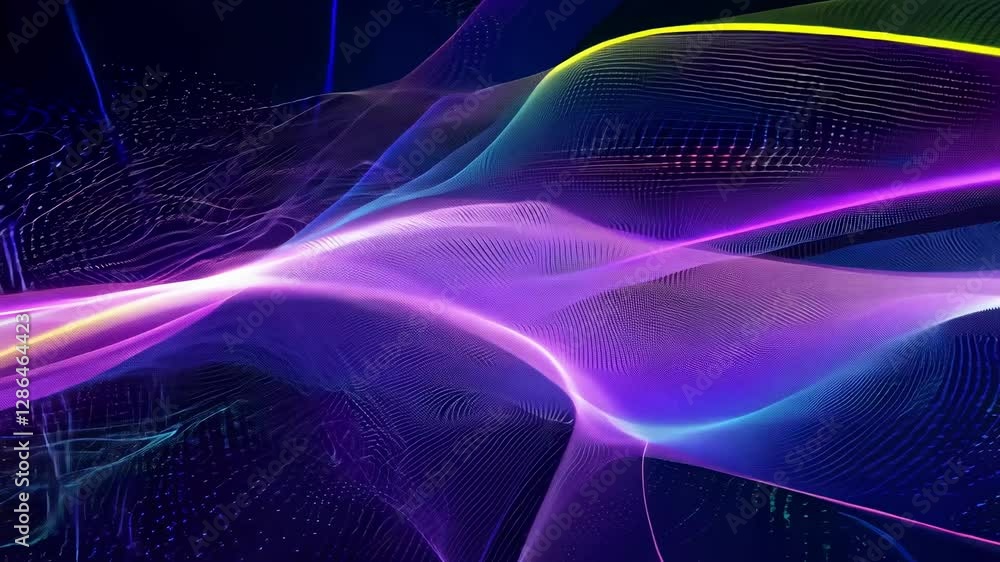 Poster Captivating colors and flowing patterns create a stunning visual experience, showcasing dynamic light waves moving gracefully across a dark canvas.
