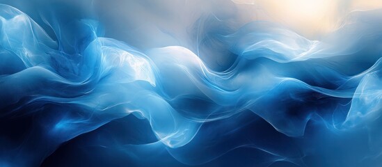 Fototapeta premium Abstract blue flowing fabric waves, ethereal light, smooth texture, elegant design.