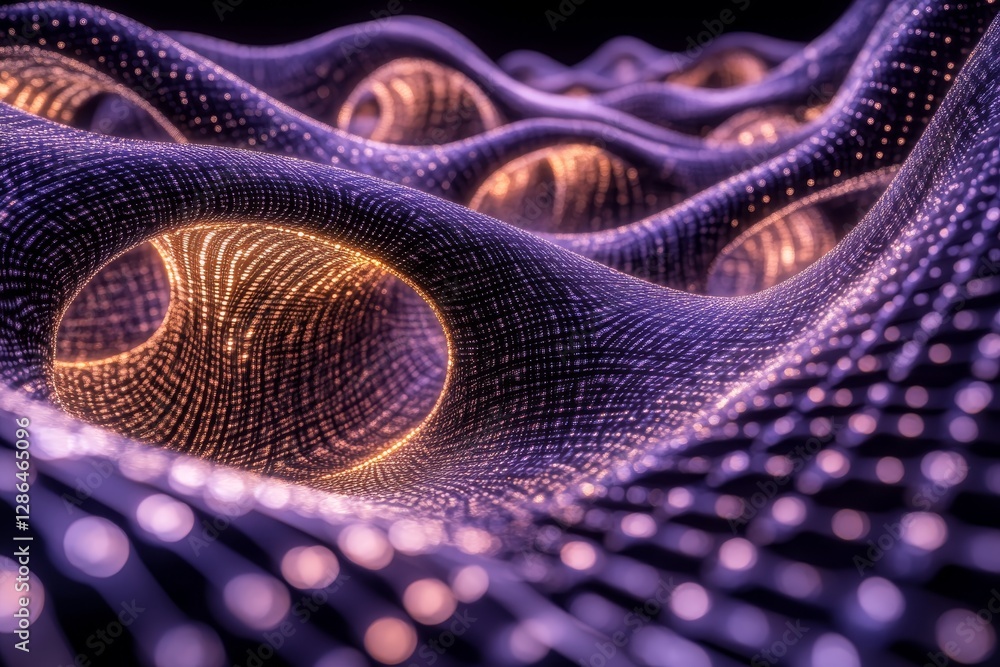 Poster abstract digital waves with glowing lights and dynamic patterns