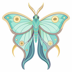 Ethereal Moth Creature with Turquoise and Gold Wings in Mystical Fantasy Illustration

