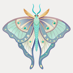 Ethereal Moth Creature with Turquoise and Gold Wings in Mystical Fantasy Illustration

