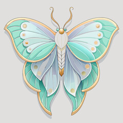 Ethereal Moth Creature with Turquoise and Gold Wings in Mystical Fantasy Illustration


