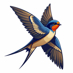 Stylized Swallow Illustration with Blue and Orange Feathers in Minimalist Vector Art

