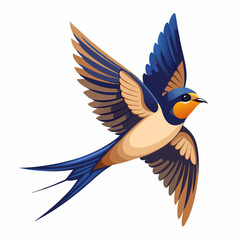 Stylized Swallow Illustration with Blue and Orange Feathers in Minimalist Vector Art

