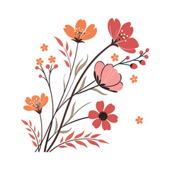 Floral pattern. Pretty flowers on a white background. Printing with small orange, red, and pink flowers. Ditsy print. Spring Bouquet vector art illustration