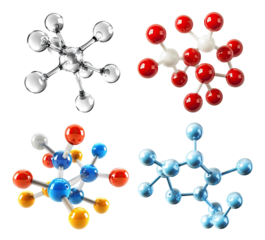 Set of colorful molecular structures, isolated on transparent cutout background