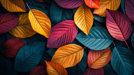 Fototapeta premium Vibrant Autumn Leaves Collection Colorful Fall Foliage Background