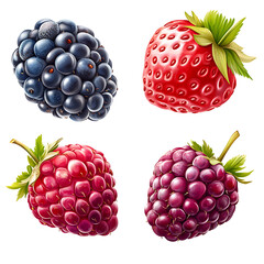 wild berries mix, raspberry, blueberries, blackberries isolated on transparent background