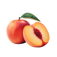 Ripe Peach with Leaf on Transparent Background