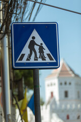 Pedestrian Crossing Sign at school zone for adults and Children in Urban Setting bangkok