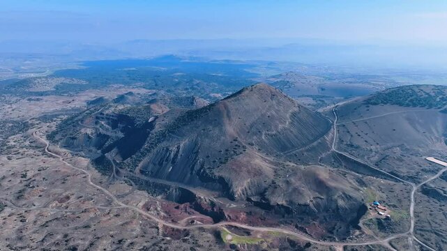 Divlit Volcano Cone and Kula geopark - Kula Salihli UNESCO Global Geopark and 4k divlit volcano view with drone