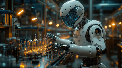 Fototapeta premium A futuristic AI-driven medical research lab with robotic arms conducting experiments