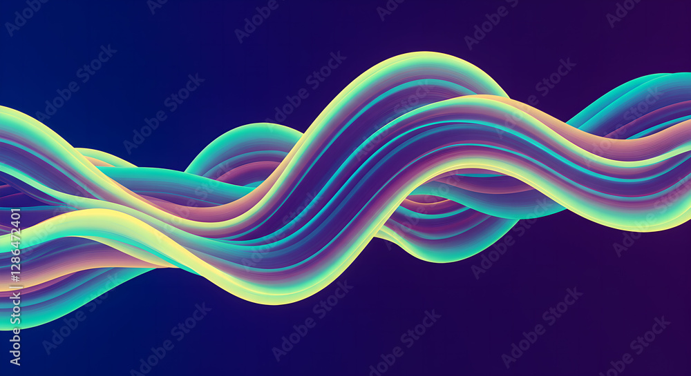 Poster colorful flowing waves on dark blue background. abstract neon lines with gradient effect. modern dig