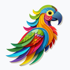 Vibrant Colorful Parrot Stylized Illustration with Intricate Feather Patterns and Geometric Design

