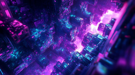 Abstract Mathematical Fractal Universe with Infinite Geometric Patterns in Vibrant Neon Dimensions