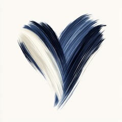 Elegant heart illustration with flowing white and navy blue brushstrokes symbolizing purity depth and romantic emotion in an abstract and artistic style
