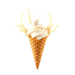 Ice Cream Cone with Splash isolated on white background.