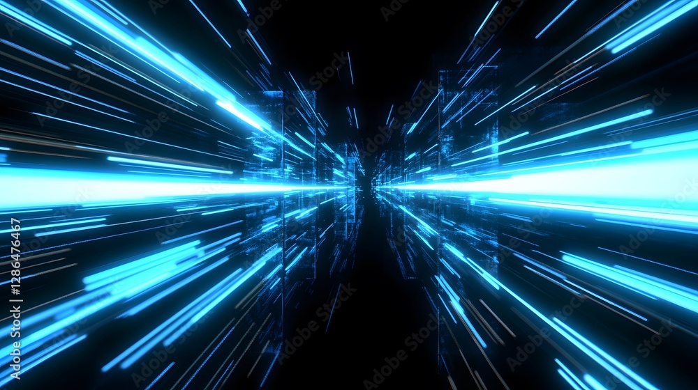 Poster a futuristic view of fast moving technology and data transfer