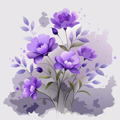 Delicate Purple Watercolor Flowers with Soft Pastel Botanical Design

