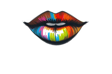 Abstract colorful lips with artistic brushstroke texture isolated on white background. Pop art style illustration.