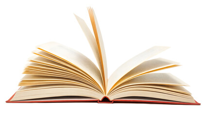 Fototapeta premium Open Book with Red Cover and Fanned Pages, Suggesting Movement