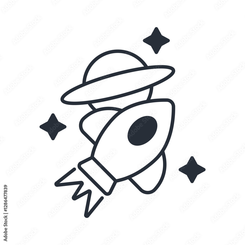 Poster space exploration icon. vector.editable stroke.linear style sign for use web design,logo.symbol illu