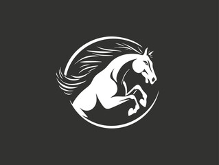 Stylized horse silhouette logo in a circular design on a dark background.
