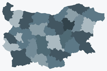 Fototapeta premium Map of Bulgaria with regions. A simple country border map with region division. Blue-grey color palette. Blank Republic of Bulgaria shape with administrative division. Vector illustration.
