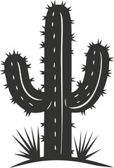 Black silhouette of a cactus on a white background, isolated illustration.